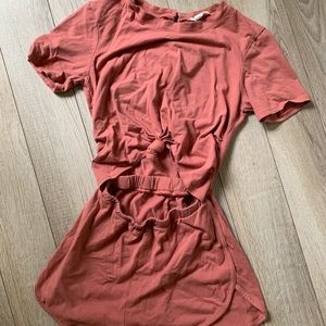 LA hearts tie open front romper, coral